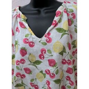 Isaac Mizrahi Women's Size 2X Colorful Fruit 100% Linen Short Sleeve Top NWT